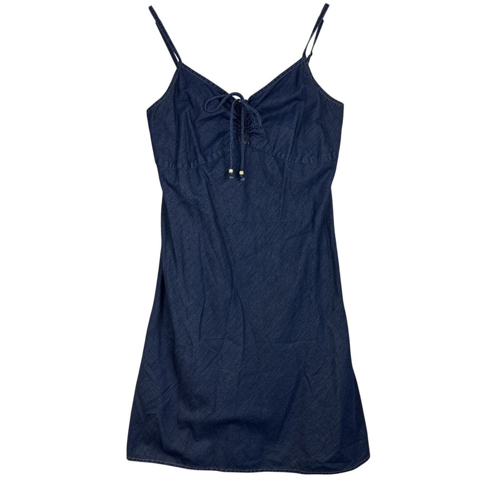 Vintage Faded Glory Denim Dress Women Large 12/14 Jean Knee Length 2000s Strappy